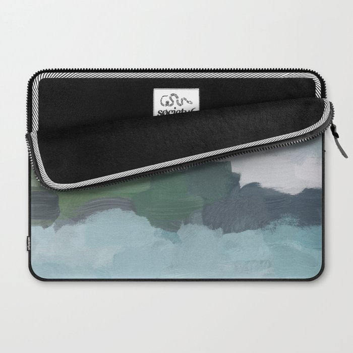Island in the Distance II - Aqua Blue Green Navy Ocean Horizon Abstract Nature Coastal Painting Art Laptop Sleeve Gallery Image 2