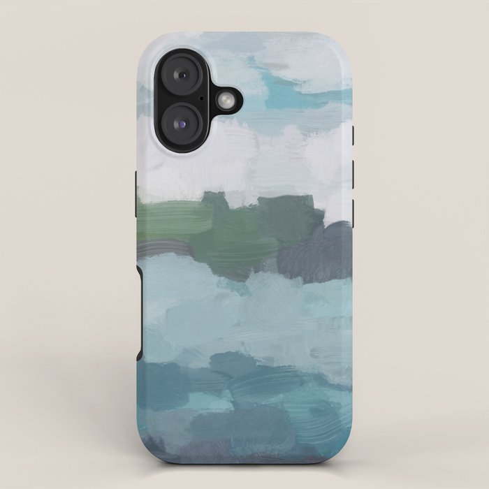 Island in the Distance II - Aqua Blue Green Navy Ocean Horizon Abstract Nature Coastal Painting Art iPhone Case Gallery Image 1