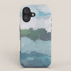 Island in the Distance II - Aqua Blue Green Navy Ocean Horizon Abstract Nature Coastal Painting Art iPhone Case Gallery Image 1