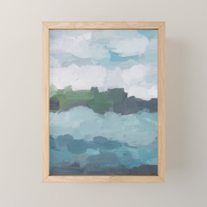 Island in the Distance II - Aqua Blue Green Navy Ocean Horizon Abstract Nature Coastal Painting Art Mini Art Print Gallery Image 1