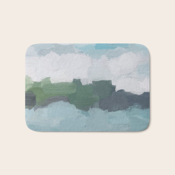 Island in the Distance II - Aqua Blue Green Navy Ocean Horizon Abstract Nature Coastal Painting Art Bath Mat Gallery Image 1