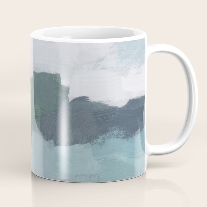 Island in the Distance II - Aqua Blue Green Navy Ocean Horizon Abstract Nature Coastal Painting Art Coffee Mug Gallery Image 1