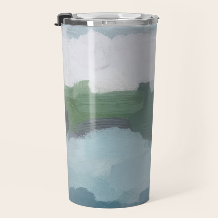 Island in the Distance II - Aqua Blue Green Navy Ocean Horizon Abstract Nature Coastal Painting Art Travel Mug Gallery Image 3