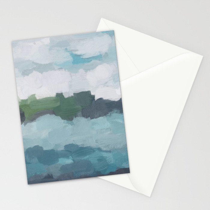 Island in the Distance II - Aqua Blue Green Navy Ocean Horizon Abstract Nature Coastal Painting Art Stationery Card Gallery Image 2