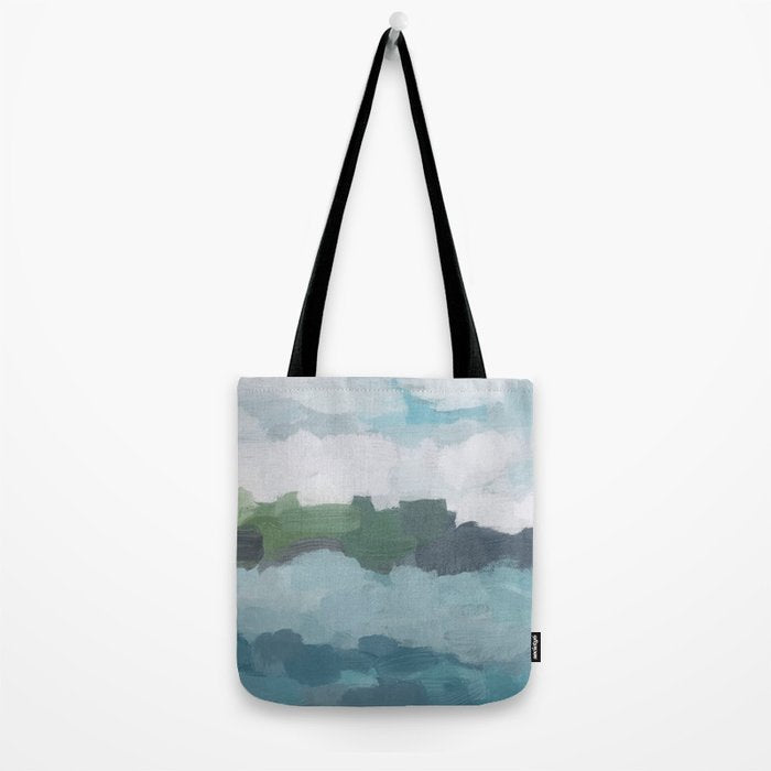 Island in the Distance II - Aqua Blue Green Navy Ocean Horizon Abstract Nature Coastal Painting Art Tote Bag Gallery Image 2