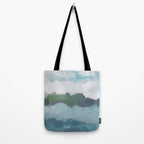 Island in the Distance II - Aqua Blue Green Navy Ocean Horizon Abstract Nature Coastal Painting Art Tote Bag Gallery Image 2