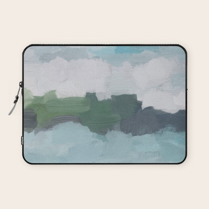 Island in the Distance II - Aqua Blue Green Navy Ocean Horizon Abstract Nature Coastal Painting Art Laptop Sleeve Gallery Image 1