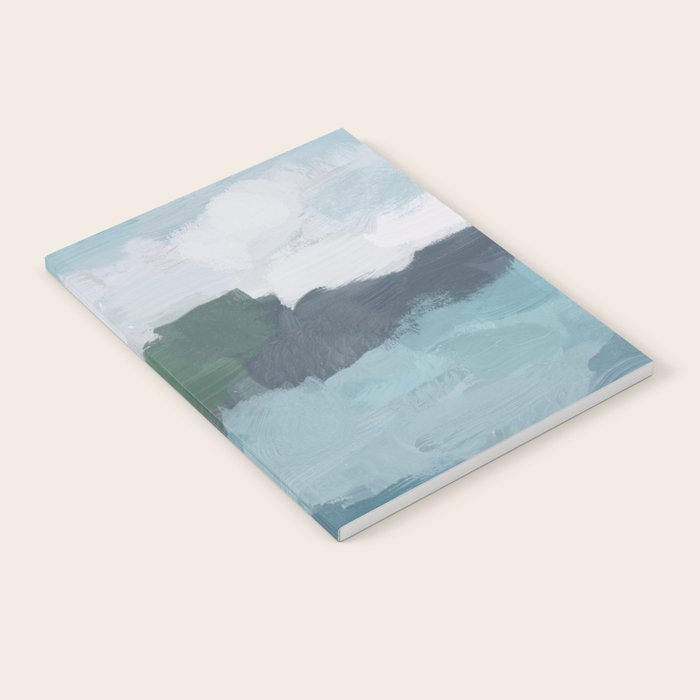 Island in the Distance II - Aqua Blue Green Navy Ocean Horizon Abstract Nature Coastal Painting Art Notebook Gallery Image 1