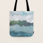 Island in the Distance II - Aqua Blue Green Navy Ocean Horizon Abstract Nature Coastal Painting Art Tote Bag Gallery Image 1