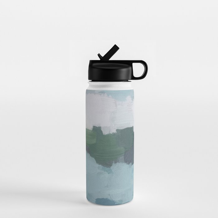 Island in the Distance II - Aqua Blue Green Navy Ocean Horizon Abstract Nature Coastal Painting Art Water Bottle Gallery Image 1