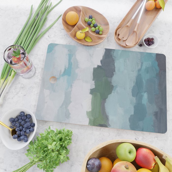 Island in the Distance II - Aqua Blue Green Navy Ocean Horizon Abstract Nature Coastal Painting Art Cutting Board Gallery Image 2