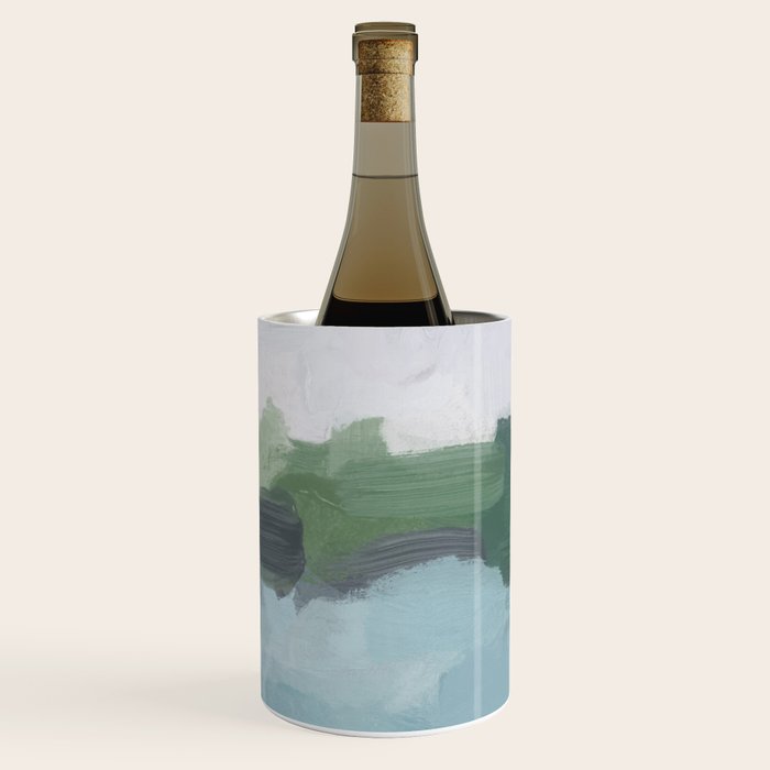 Island in the Distance II - Aqua Blue Green Navy Ocean Horizon Abstract Nature Coastal Painting Art Wine Chiller Gallery Image 2
