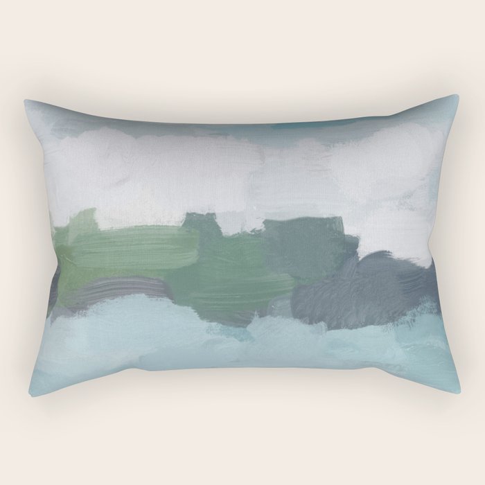 Island in the Distance II - Aqua Blue Green Navy Ocean Horizon Abstract Nature Coastal Painting Art Rectangular Pillow Gallery Image 2