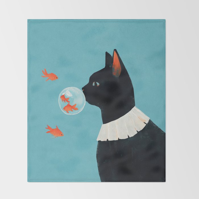 Cat and Goldfish Throw Blanket Gallery Image 2