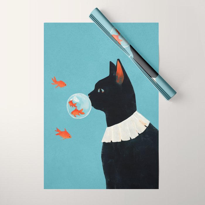 Cat and Goldfish Wrapping Paper Gallery Image 1