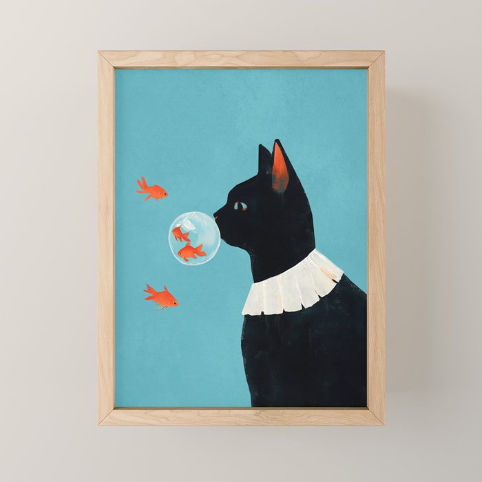 Cat and Goldfish Mini Art Print Gallery Image 1