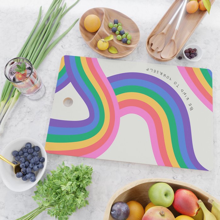 Colorful retro rainbow quote art texture print Cutting Board Gallery Image 2