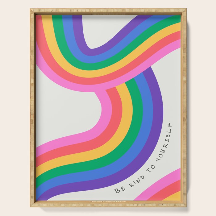 Colorful retro rainbow quote art texture print Serving Tray Gallery Image 1