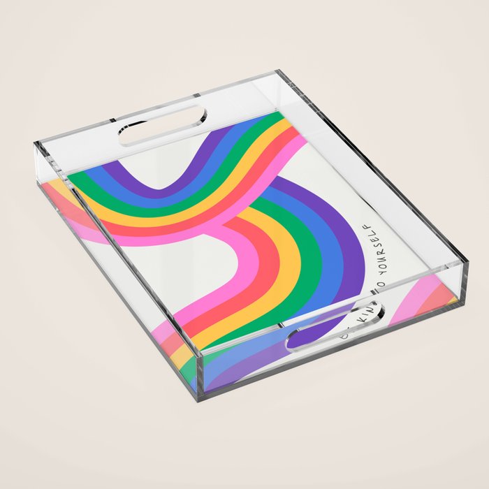 Colorful retro rainbow quote art texture print Acrylic Tray Gallery Image 1
