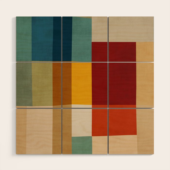 Mid-Century Geometric Modern Warm Tones Artwork Wood Wall Art Gallery Image 1