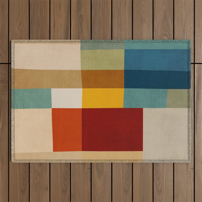 Mid-Century Geometric Modern Warm Tones Artwork Outdoor Rug Gallery Image 1