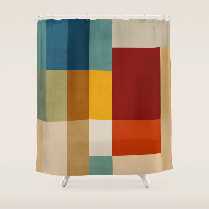 Mid-Century Geometric Modern Warm Tones Artwork Shower Curtain Gallery Image 1