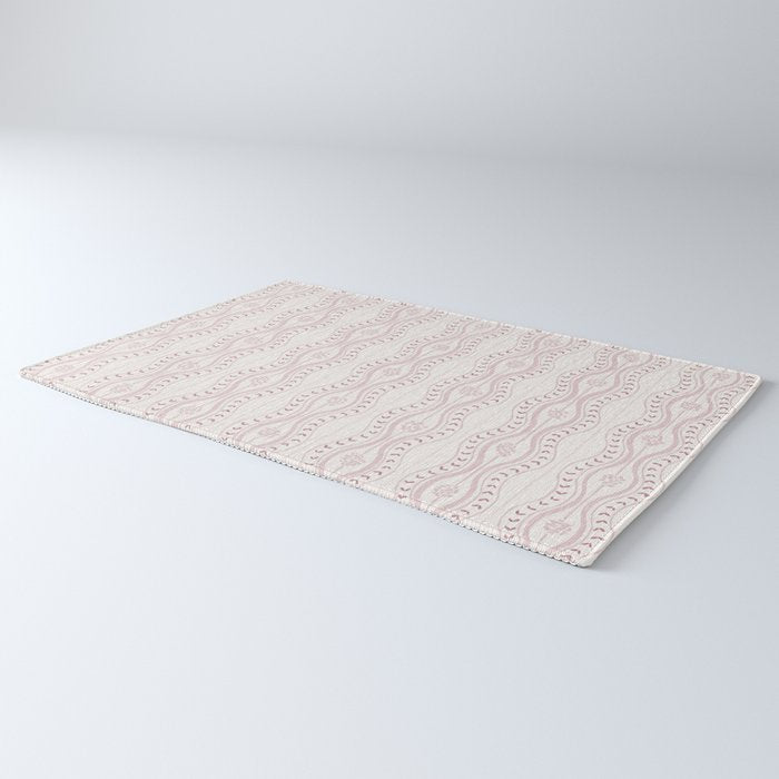 Wavy lines and tiny blooms - dusty pink and beige cream tones pattern Rug Gallery Image 3
