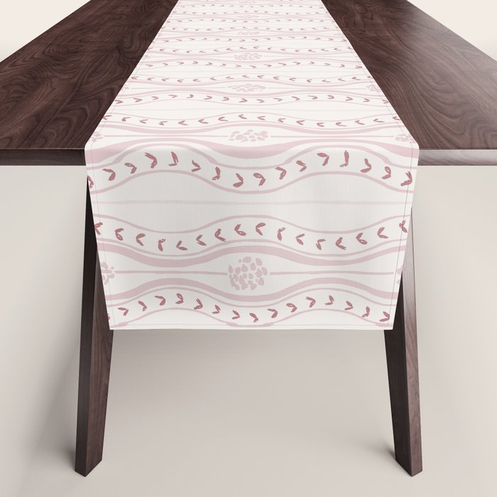 Wavy lines and tiny blooms - dusty pink and beige cream tones pattern Table Runner Gallery Image 1