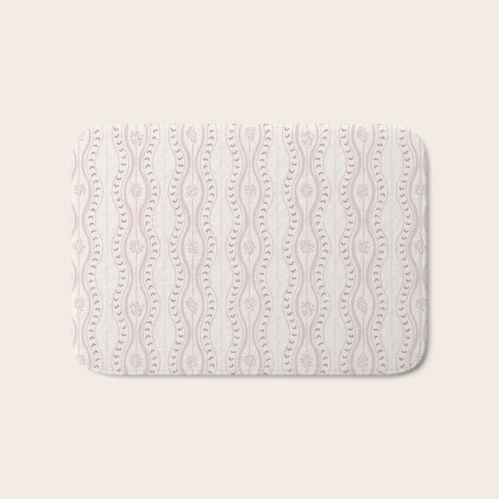Wavy lines and tiny blooms - dusty pink and beige cream tones pattern Bath Mat Gallery Image 1