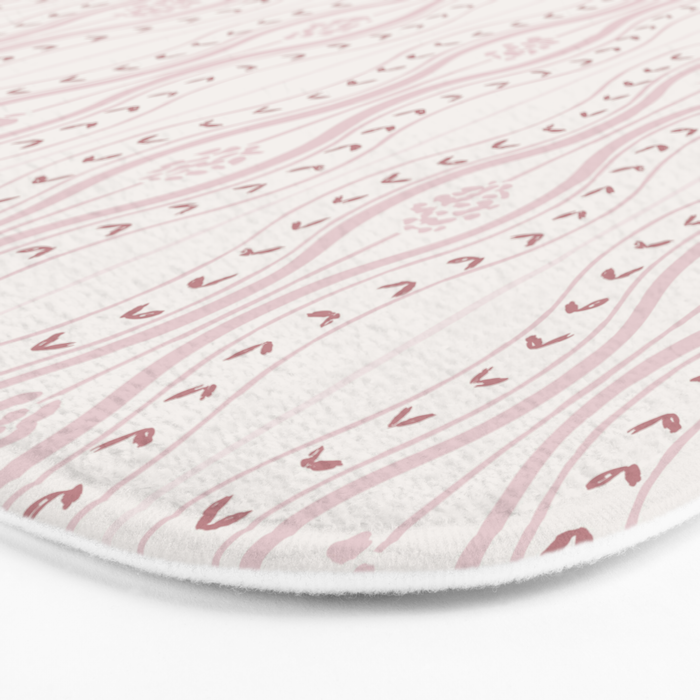 Wavy lines and tiny blooms - dusty pink and beige cream tones pattern Bath Mat Gallery Image 3