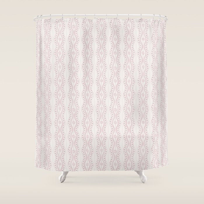 Wavy lines and tiny blooms - dusty pink and beige cream tones pattern Shower Curtain Gallery Image 1