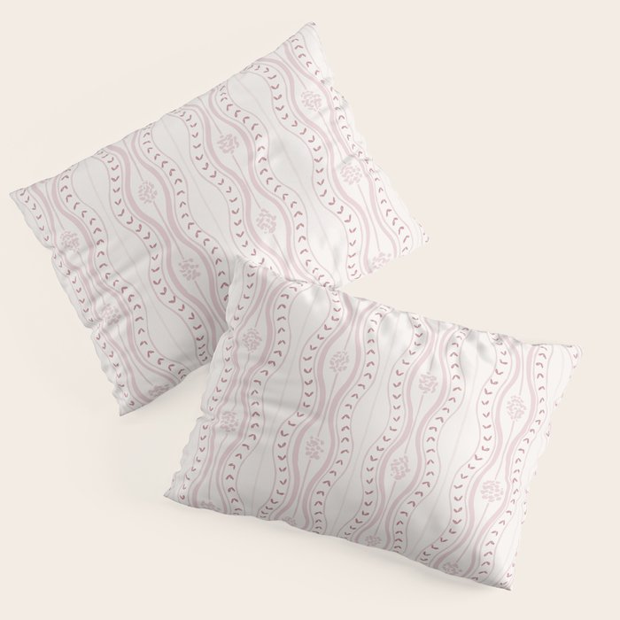 Wavy lines and tiny blooms - dusty pink and beige cream tones pattern Pillow Sham Gallery Image 3