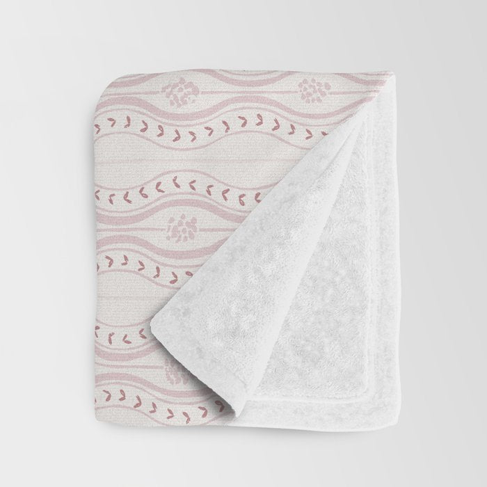 Wavy lines and tiny blooms - dusty pink and beige cream tones pattern Throw Blanket Gallery Image 3