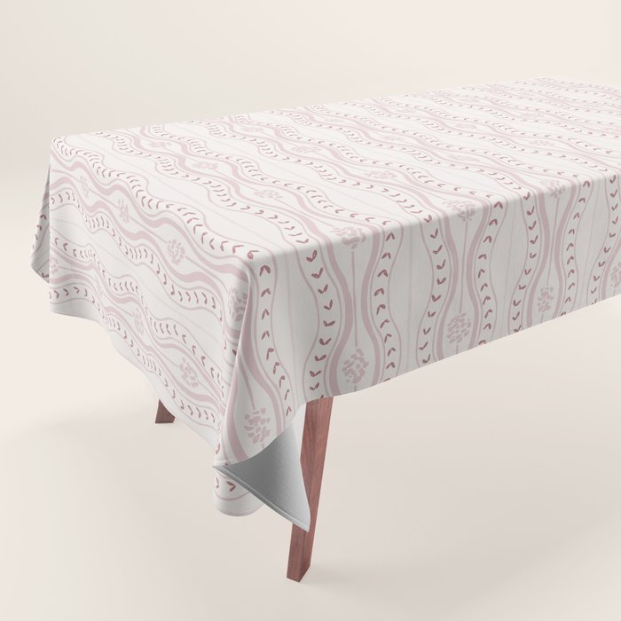 Wavy lines and tiny blooms - dusty pink and beige cream tones pattern Tablecloth Gallery Image 1