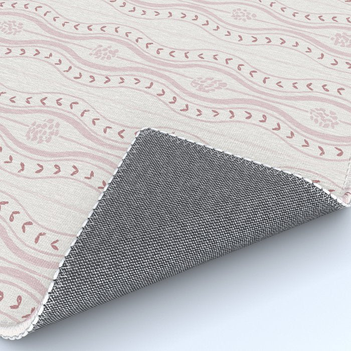 Wavy lines and tiny blooms - dusty pink and beige cream tones pattern Rug Gallery Image 4