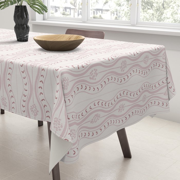 Wavy lines and tiny blooms - dusty pink and beige cream tones pattern Tablecloth Gallery Image 3