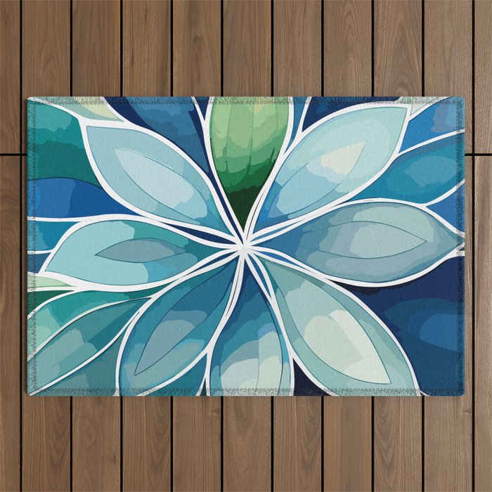 Blue and Green Bloom in Floral Outdoor Rug Gallery Image 1