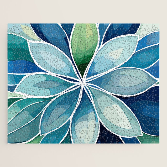Blue and Green Bloom in Floral Jigsaw Puzzle Gallery Image 1