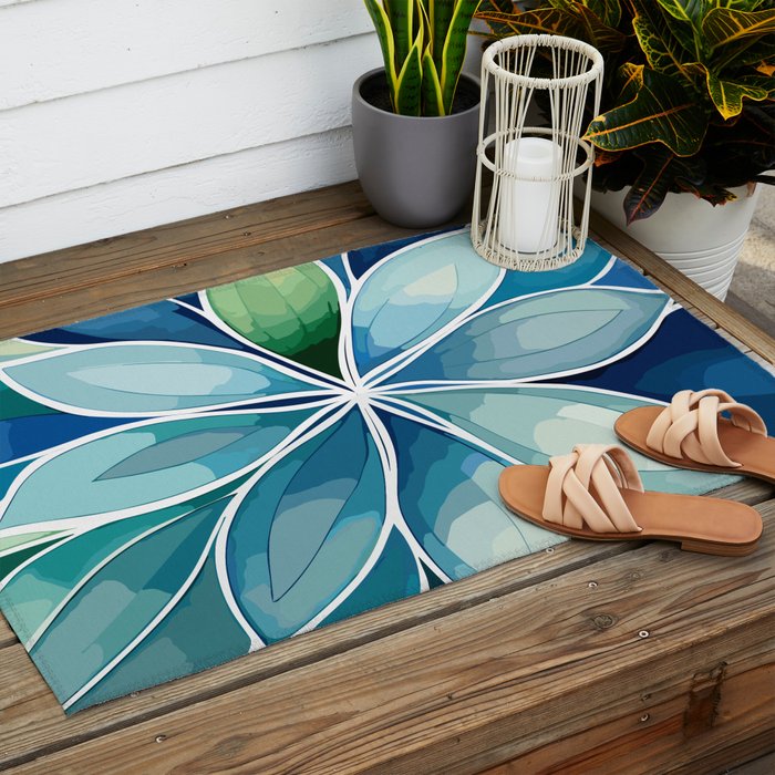Blue and Green Bloom in Floral Outdoor Rug Gallery Image 2