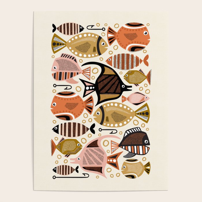 Mid Mod Deep Sea Fishing Ivory Poster Gallery Image 4