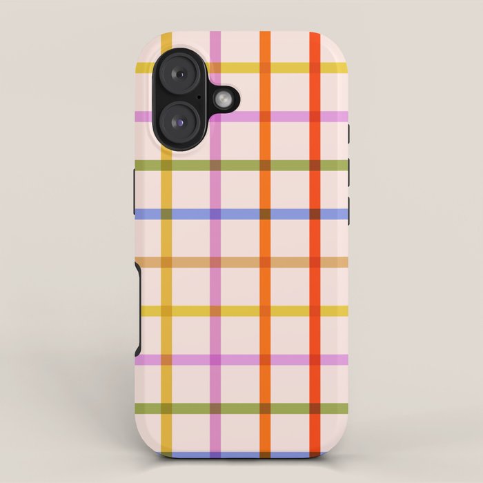 Mid Mod Rainbow Summer Gingham Check pattern iPhone Case Gallery Image 1