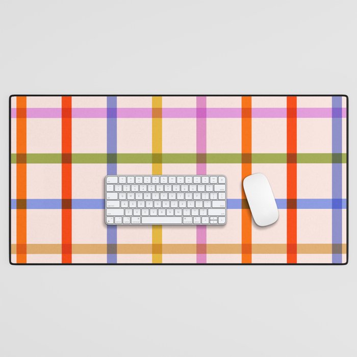 Mid Mod Rainbow Summer Gingham Check pattern Desk Mat Gallery Image 1