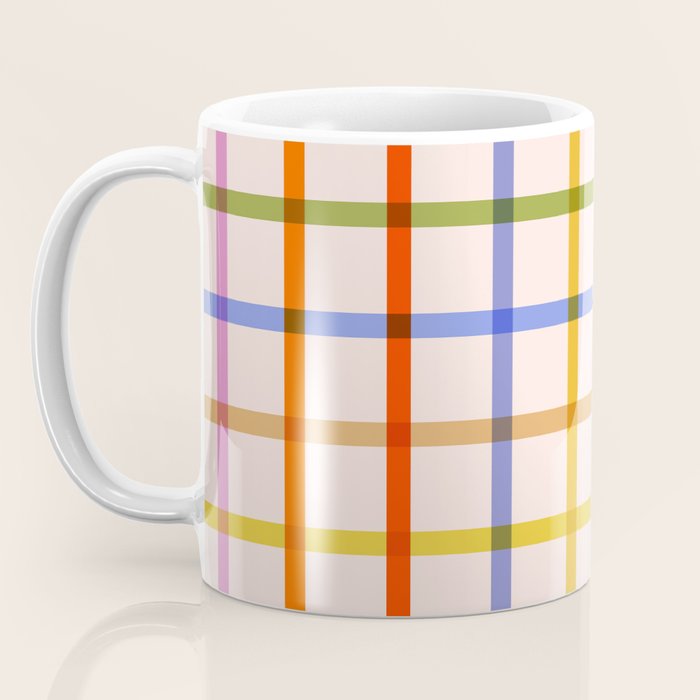 Mid Mod Rainbow Summer Gingham Check pattern Coffee Mug Gallery Image 3
