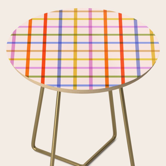 Mid Mod Rainbow Summer Gingham Check pattern Side Table Gallery Image 2