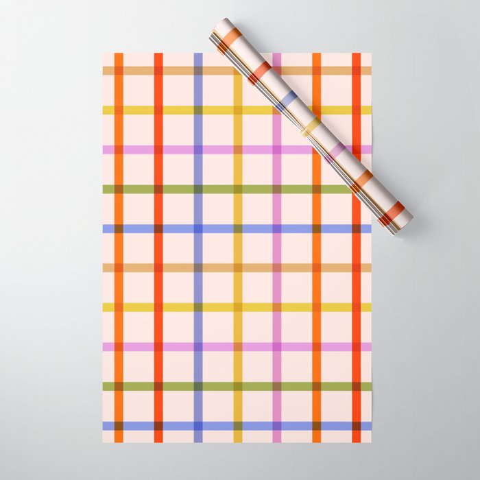 Mid Mod Rainbow Summer Gingham Check pattern Wrapping Paper Gallery Image 1