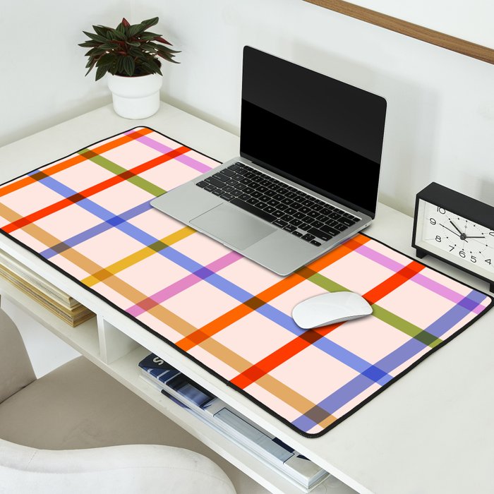 Mid Mod Rainbow Summer Gingham Check pattern Desk Mat Gallery Image 2