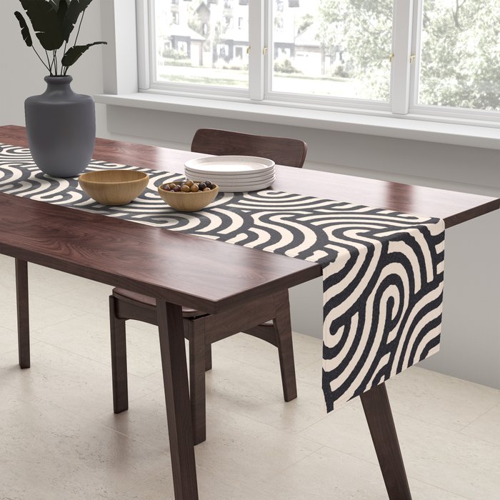 SWIRL Coal and Cream Table Runner Gallery Image 2