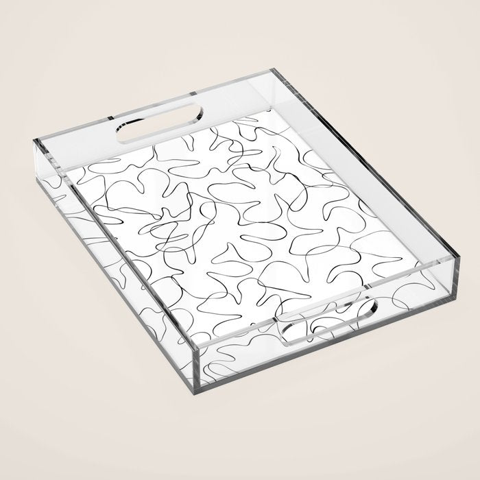 Abstract black and white floral art pattern Acrylic Tray Gallery Image 1