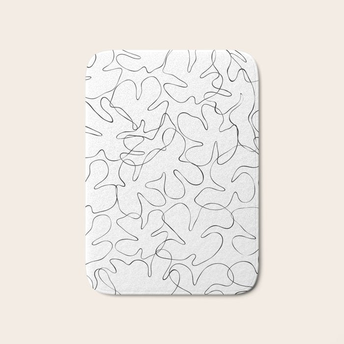 Abstract black and white floral art pattern Bath Mat Gallery Image 1