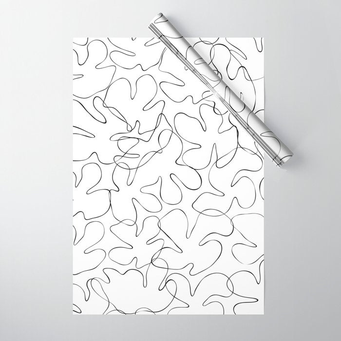 Abstract black and white floral art pattern Wrapping Paper Gallery Image 1